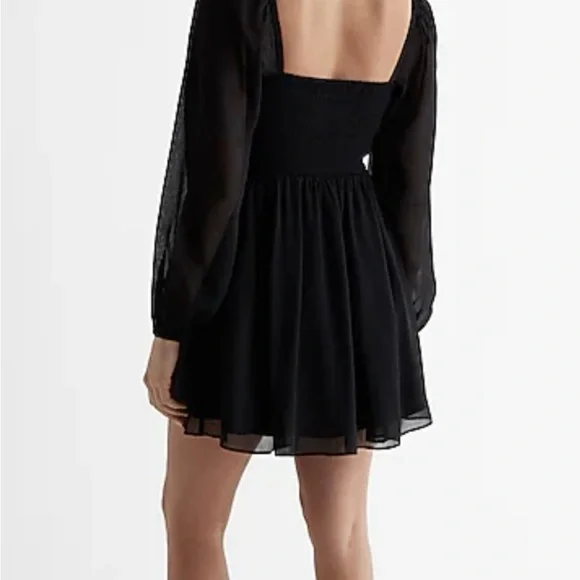 Express Black Long Sleeve Mini Babydoll Dress - Picture 2 of 5